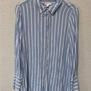 Blue and White Striped Button-Up Shirt